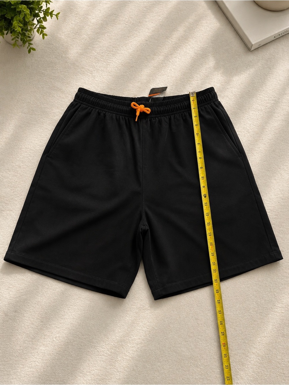 Men's Black Athletic Shorts with Orange Drawstring